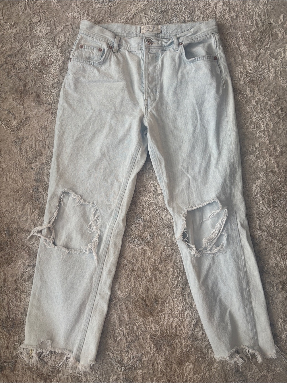 We The Free Light Wash Distressed Straight Leg Jeans